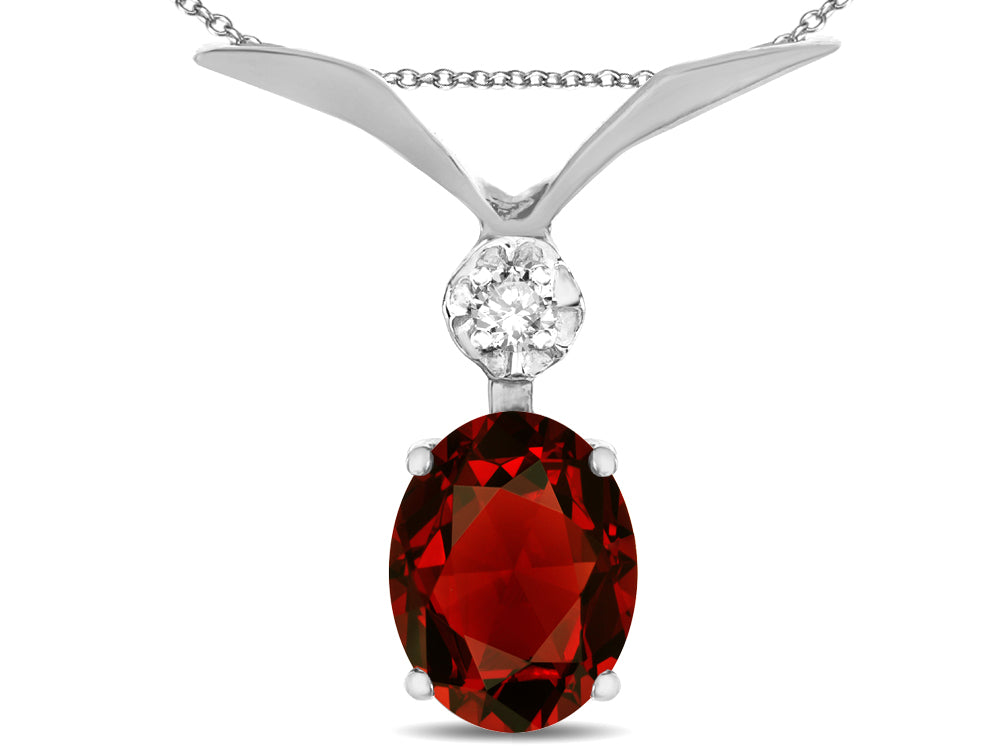 Star K Oval 8x6mm Genuine Garnet V Shaped Pendant Necklace