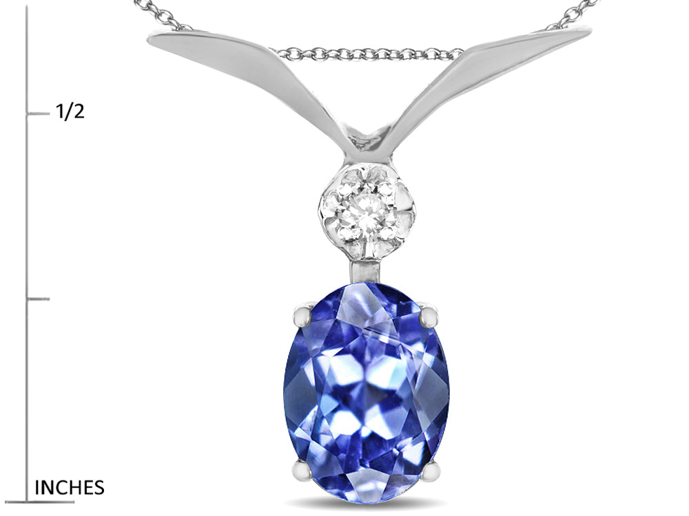 Star K Oval 8x6mm Genuine Tanzanite V Shaped Pendant Necklace