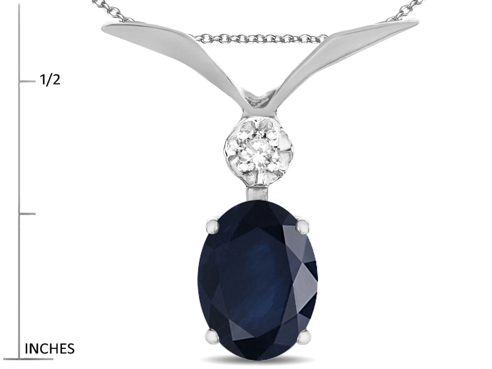 Star K Oval 8x6mm Genuine Sapphire V Shaped Pendant Necklace