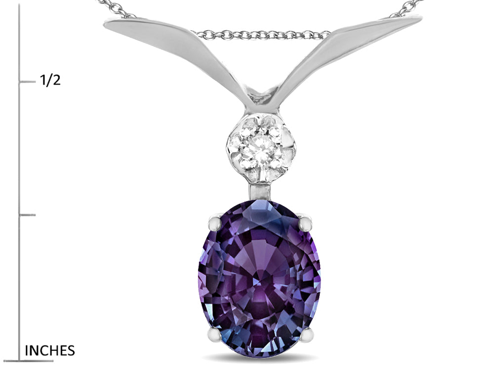 Star K Oval 8x6mm Simulated Alexandrite V Shaped Pendant Necklace