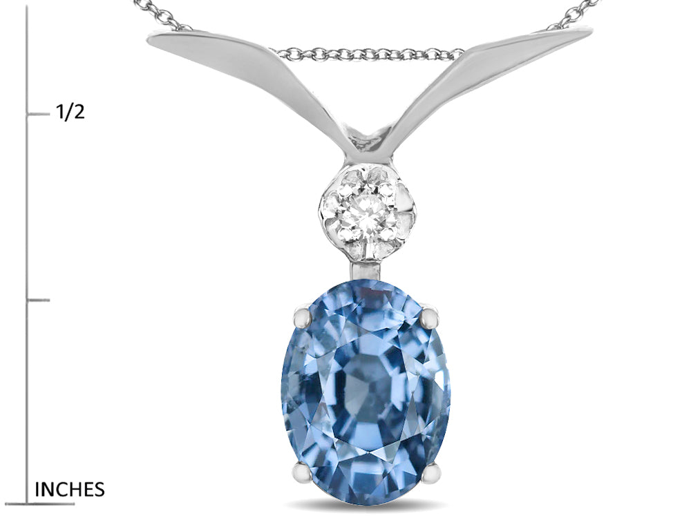 Star K Oval 8x6mm Simulated Aquamarine V Shaped Pendant Necklace