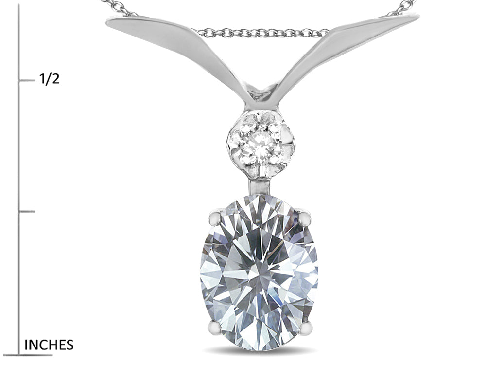 Star K Oval 8x6mm Genuine White Topaz V Shaped Pendant Necklace