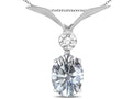 Star K Oval 8x6mm Genuine White Topaz V Shaped Pendant Necklace