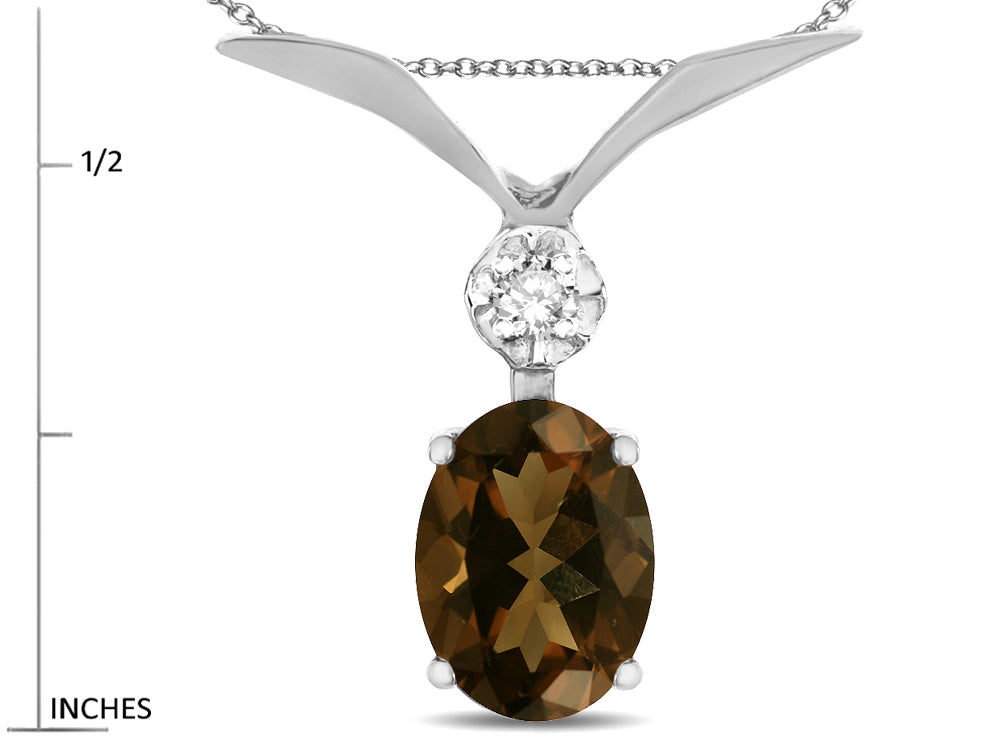 Star K Oval 8x6mm Genuine Smoky Quartz V Shaped Pendant Necklace