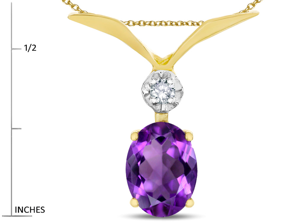 Star K Oval 8x6mm Genuine Amethyst V Shaped Pendant Necklace