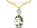 Star K Oval 8x6mm Genuine Green Amethyst V Shaped Pendant Necklace