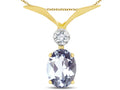 Star K Oval 8x6mm Genuine Aquamarine V Shaped Pendant Necklace