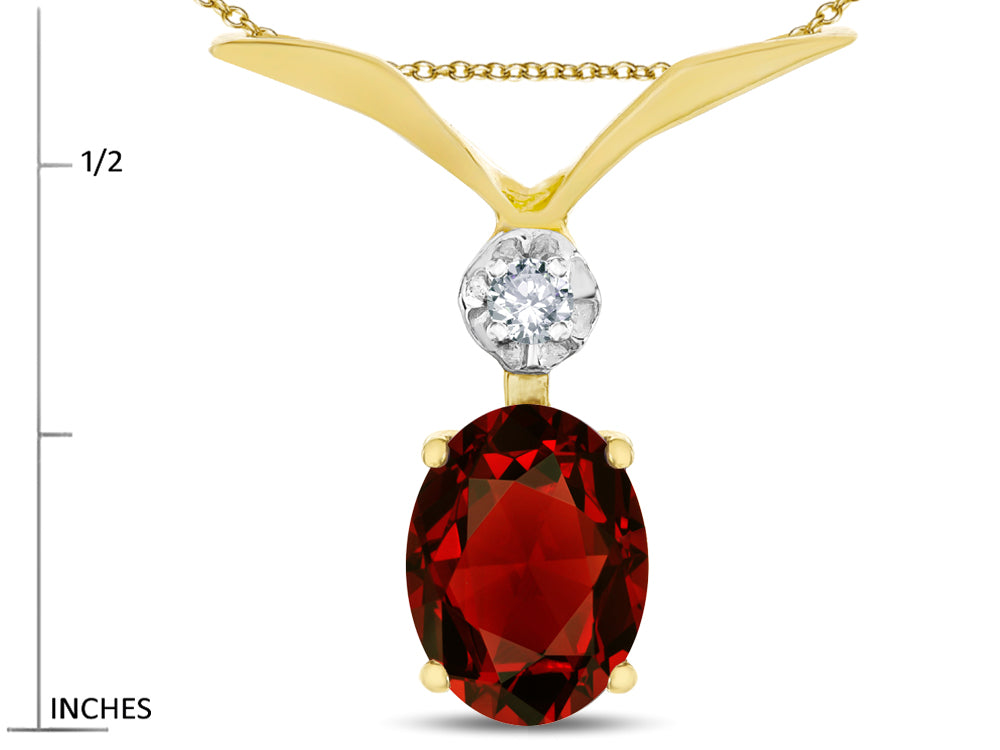 Star K Oval 8x6mm Genuine Garnet V Shaped Pendant Necklace