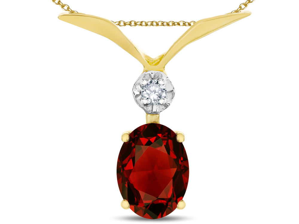 Star K Oval 8x6mm Genuine Garnet V Shaped Pendant Necklace