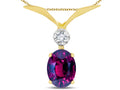 Star K Oval 8x6mm Genuine Rhodolite V Shaped Pendant Necklace