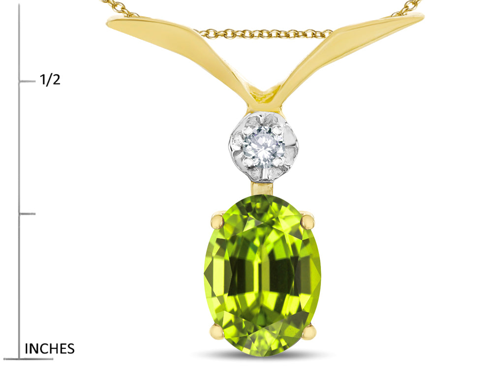 Star K Oval 8x6mm Genuine Peridot V Shaped Pendant Necklace