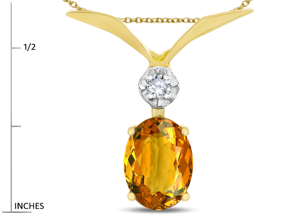 Star K Oval 8x6mm Genuine Citrine V Shaped Pendant Necklace