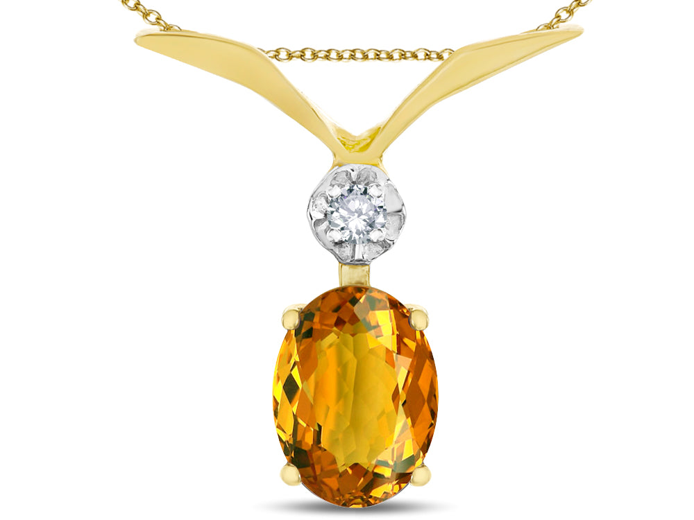 Star K Oval 8x6mm Genuine Citrine V Shaped Pendant Necklace