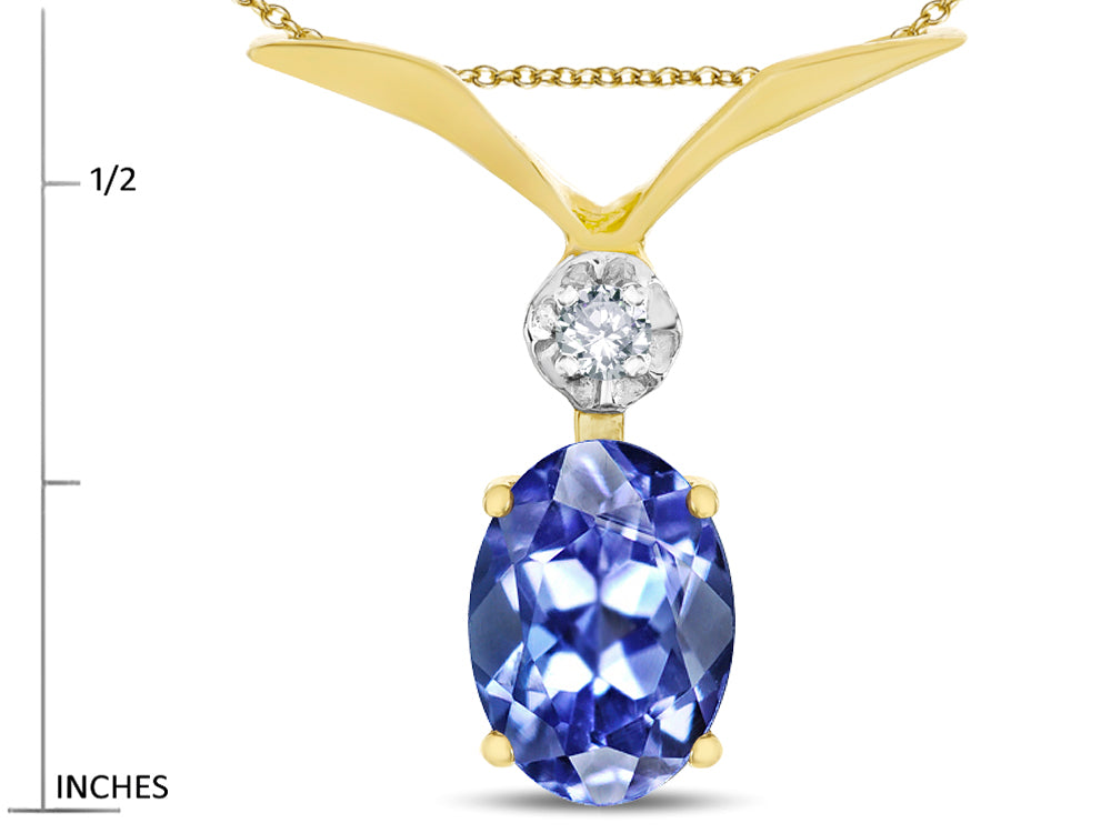 Star K Oval 8x6mm Genuine Tanzanite V Shaped Pendant Necklace