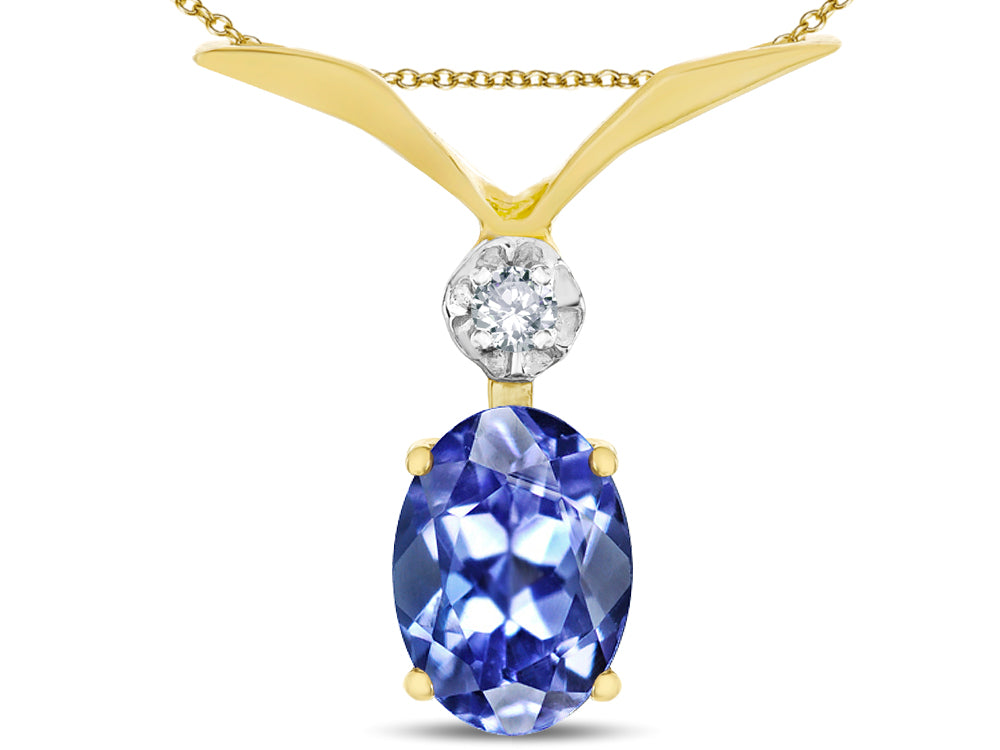 Star K Oval 8x6mm Genuine Tanzanite V Shaped Pendant Necklace