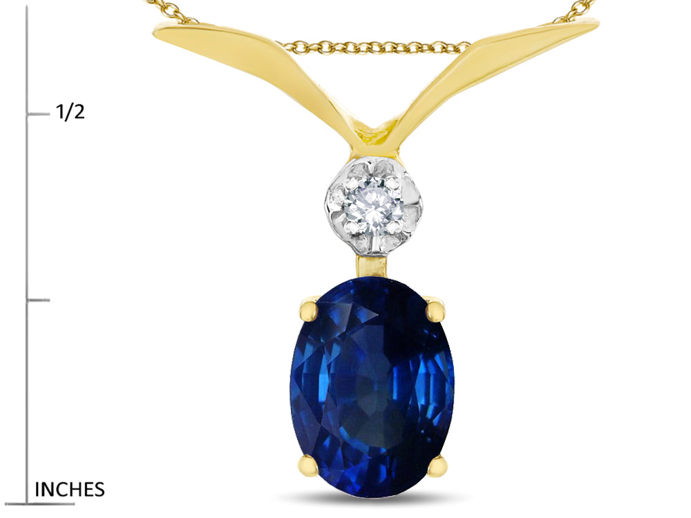 Star K Oval 8x6mm Created Sapphire V Shaped Pendant Necklace