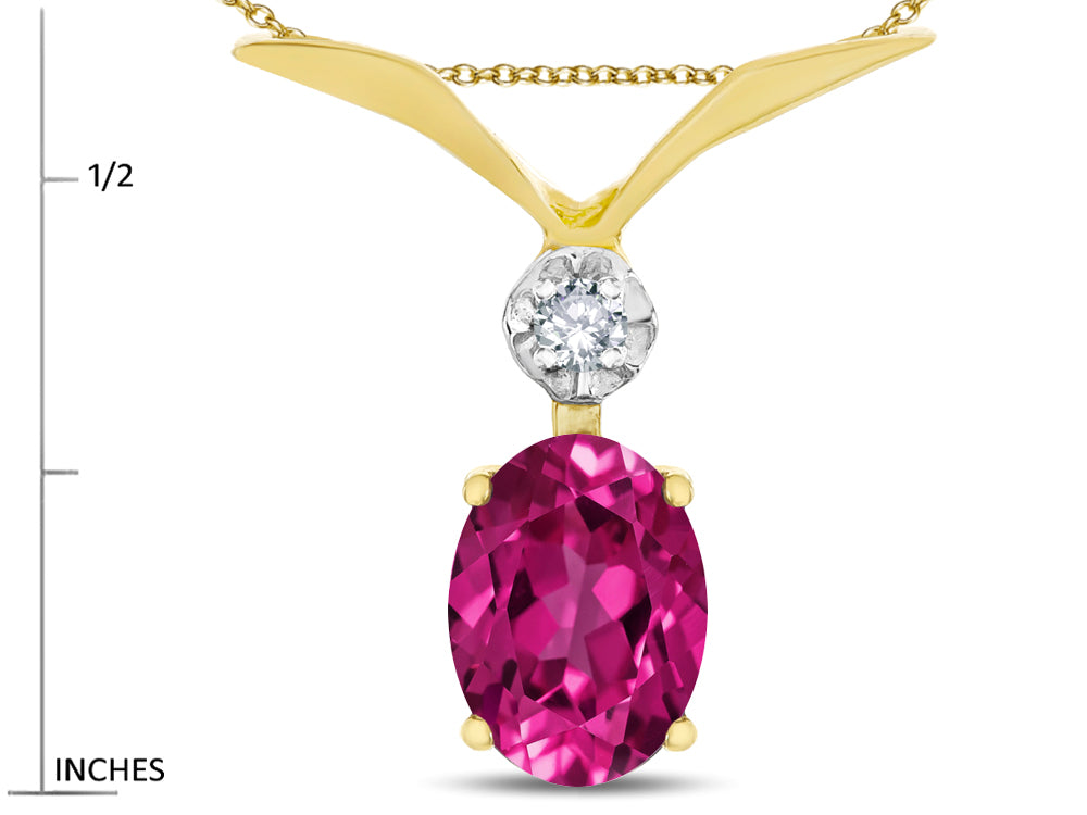 Star K Oval 8x6mm Simulated Pink Tourmaline V Shaped Pendant Necklace