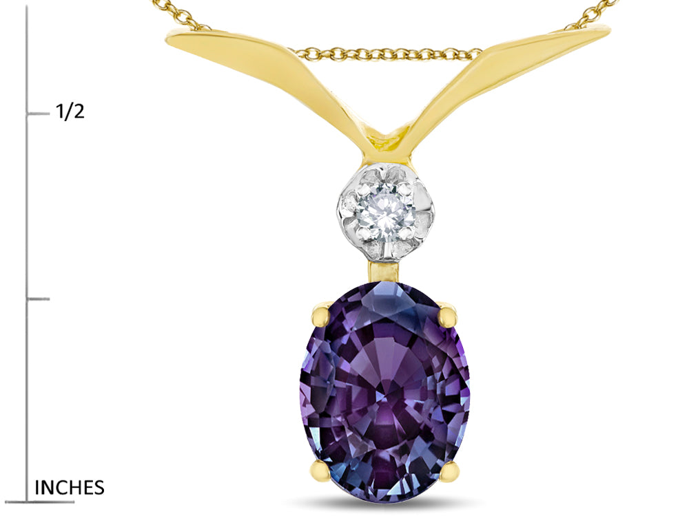 Star K Oval 8x6mm Simulated Alexandrite V Shaped Pendant Necklace