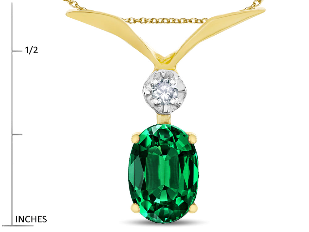 Star K Oval 8x6mm Simulated Emerald V Shaped Pendant Necklace
