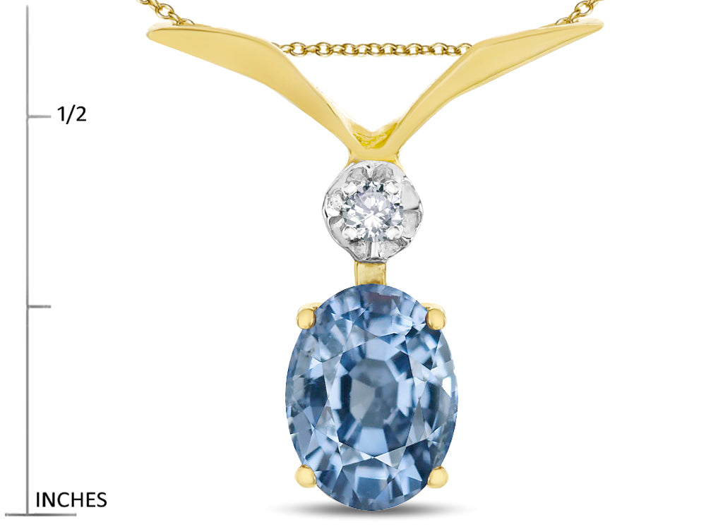 Star K Oval 8x6mm Simulated Aquamarine V Shaped Pendant Necklace