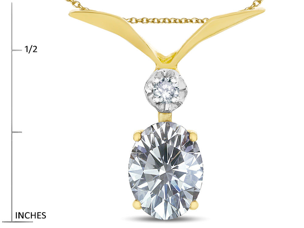 Star K Oval 8x6mm Genuine White Topaz V Shaped Pendant Necklace