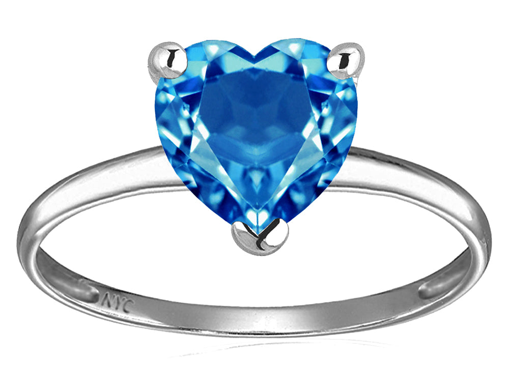 Original Star K Genuine Blue Topaz Heart Shape 8mm Solitaire Engagement Ring