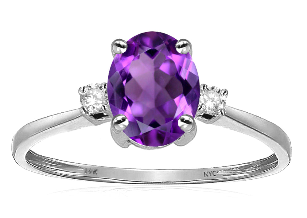 Star K Oval 8x6mm Genuine Amethyst Engagement Promise Ring