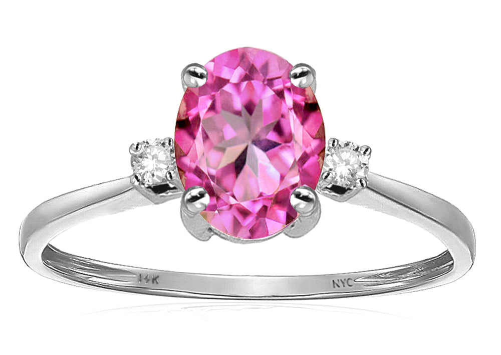 Star K Oval 8x6mm Created Pink Sapphire Engagement Promise Ring