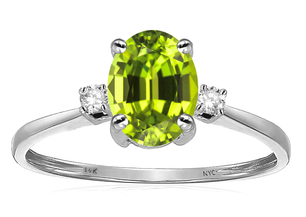 Star K Oval 8x6mm Genuine Peridot Engagement Promise Ring