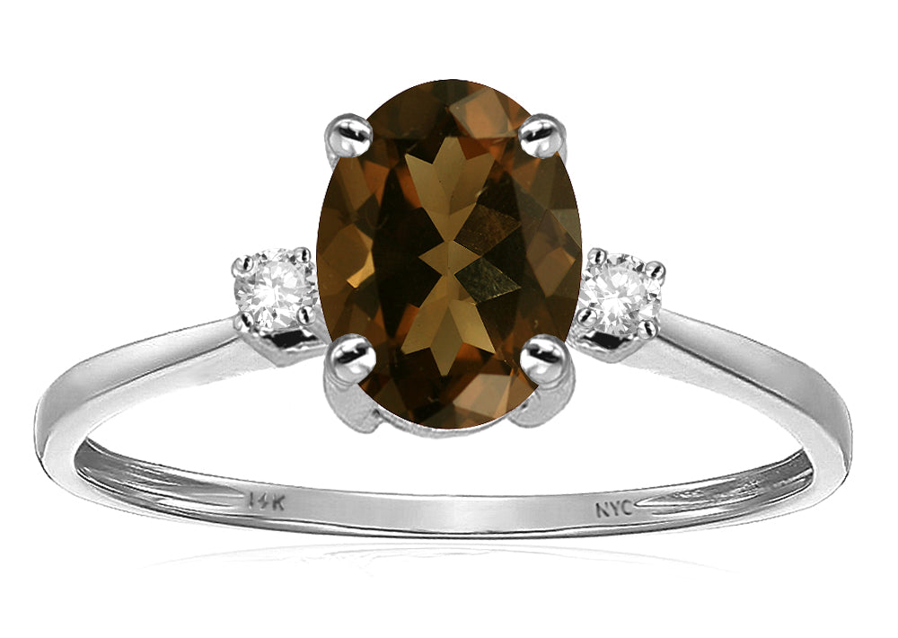 Star K Oval 8x6mm Genuine Smoky Quartz Engagement Promise Ring