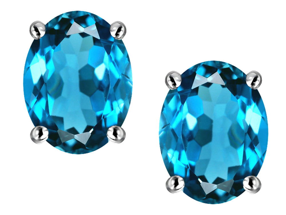 Star K Oval 8x6mm Genuine Blue Topaz Earrings Studs