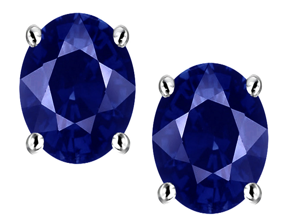 Star K Created Sapphire Oval 8x6mm Earrings Studs