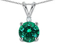 Star K Classic Round 7mm One Stone Simulated Emerald Pendant Necklace
