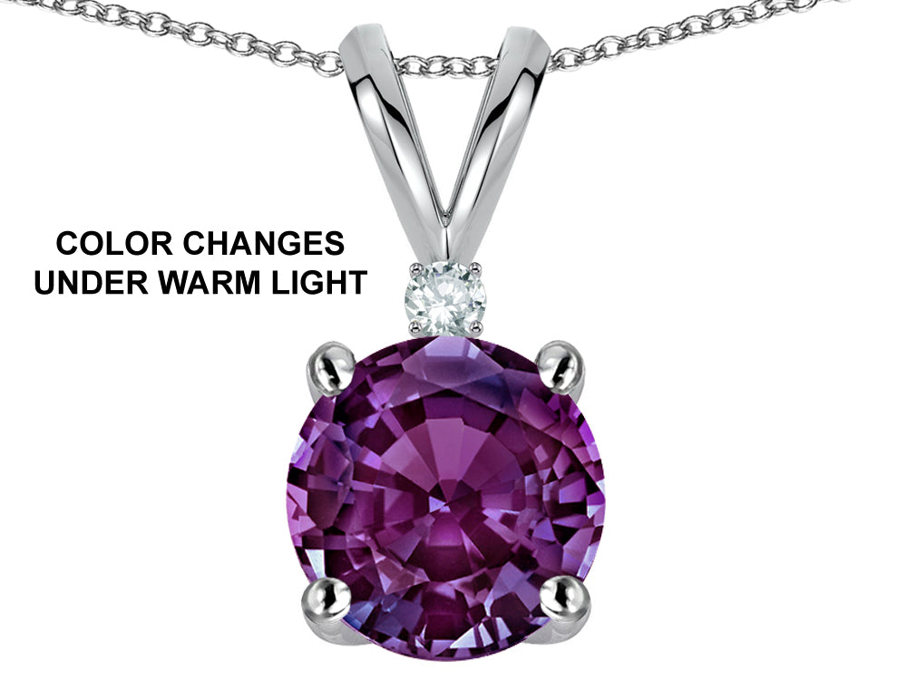 Star K Classic Round 7mm One Stone Simulated Alexandrite Pendant Necklace