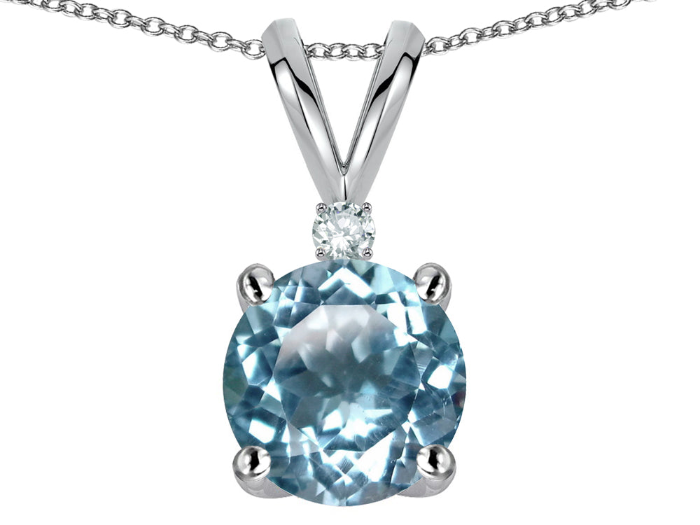 Star K Classic Round 7mm One Stone Simulated Aquamarine Pendant Necklace