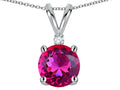 Star K Classic Round 7mm One Stone Simulated Pink Tourmaline Pendant Necklace