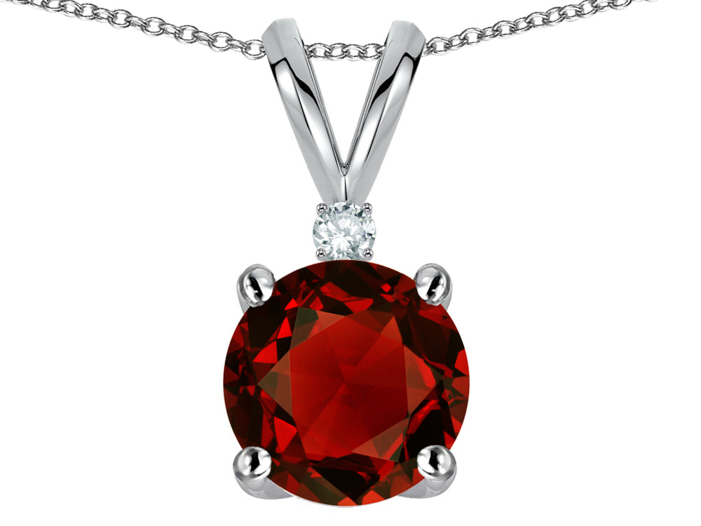 Star K Classic Round 7mm One Stone Genuine Garnet Pendant Necklace