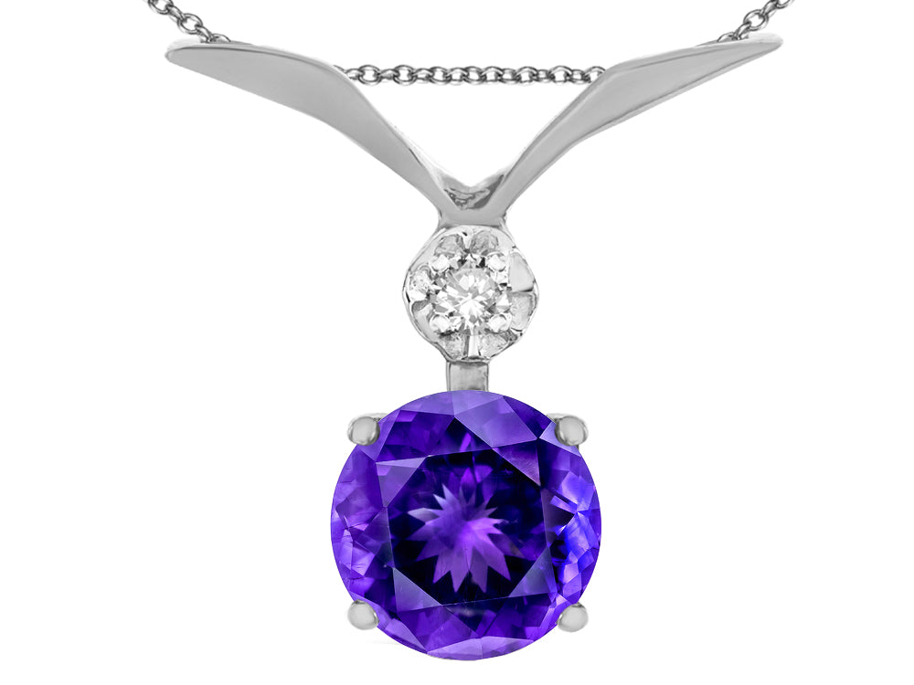 Star K Round 7mm Genuine Amethyst Pendant Necklace