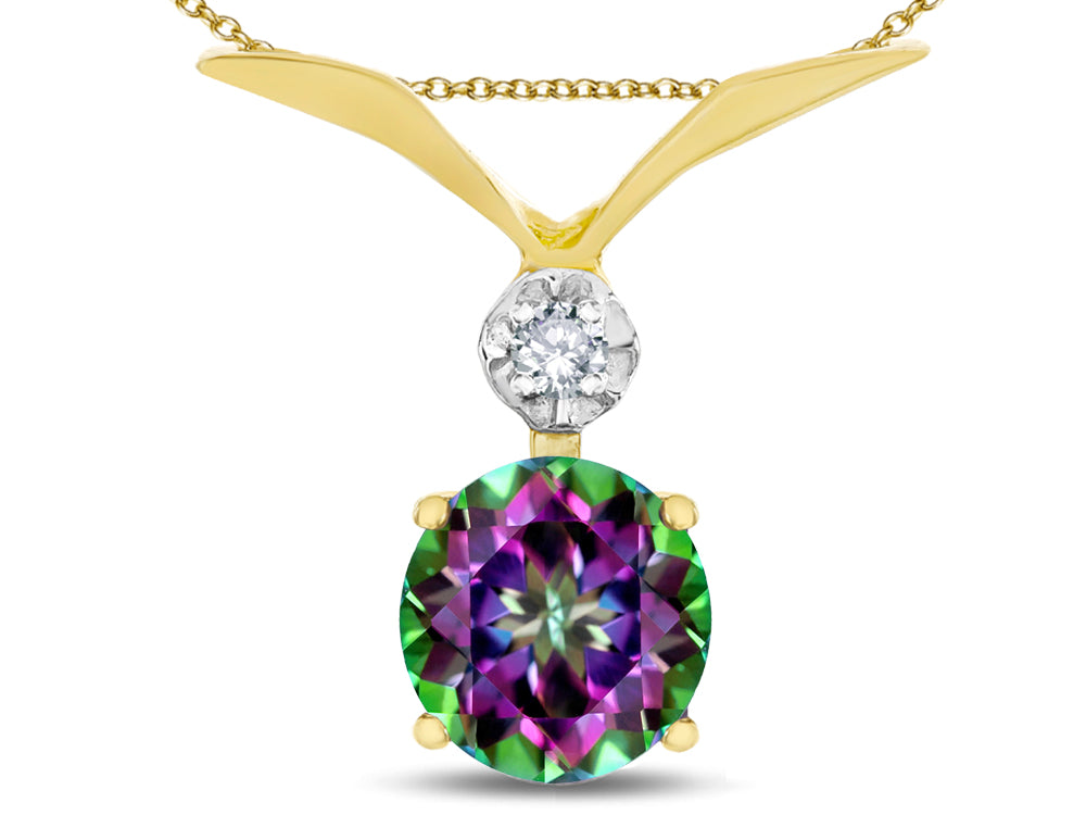 Star K Round 7mm Rainbow Mystic Topaz Pendant Necklace