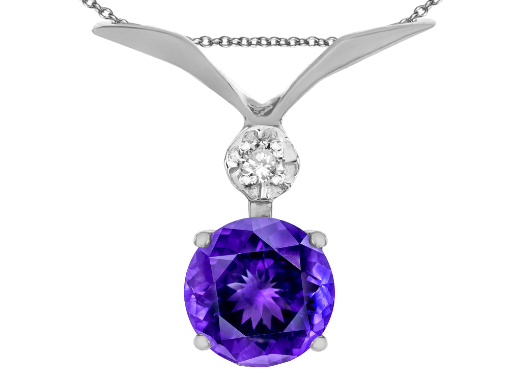 Star K Round 7mm Genuine Amethyst Pendant Necklace