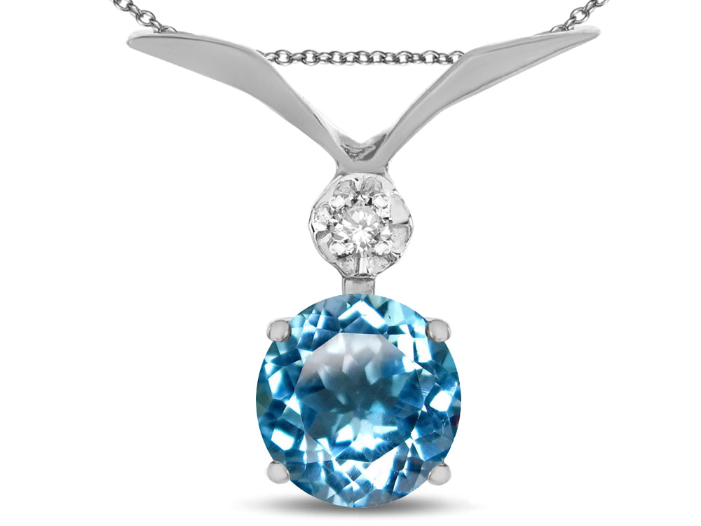 Star K Round 7mm Genuine Blue Topaz Pendant Necklace
