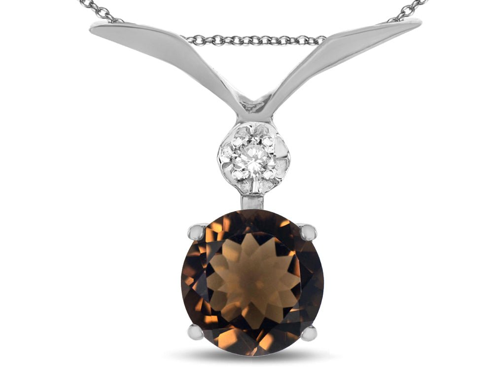 Star K Round 7mm Genuine Smoky Quartz Pendant Necklace