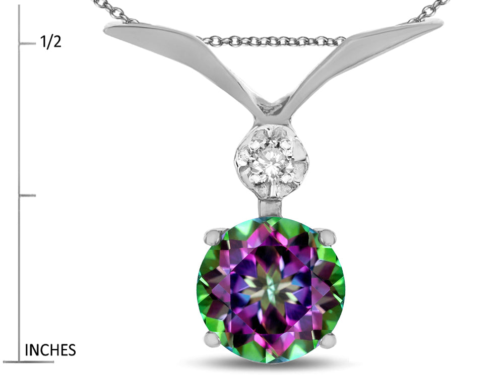 Star K Round 7mm Rainbow Mystic Topaz Pendant Necklace