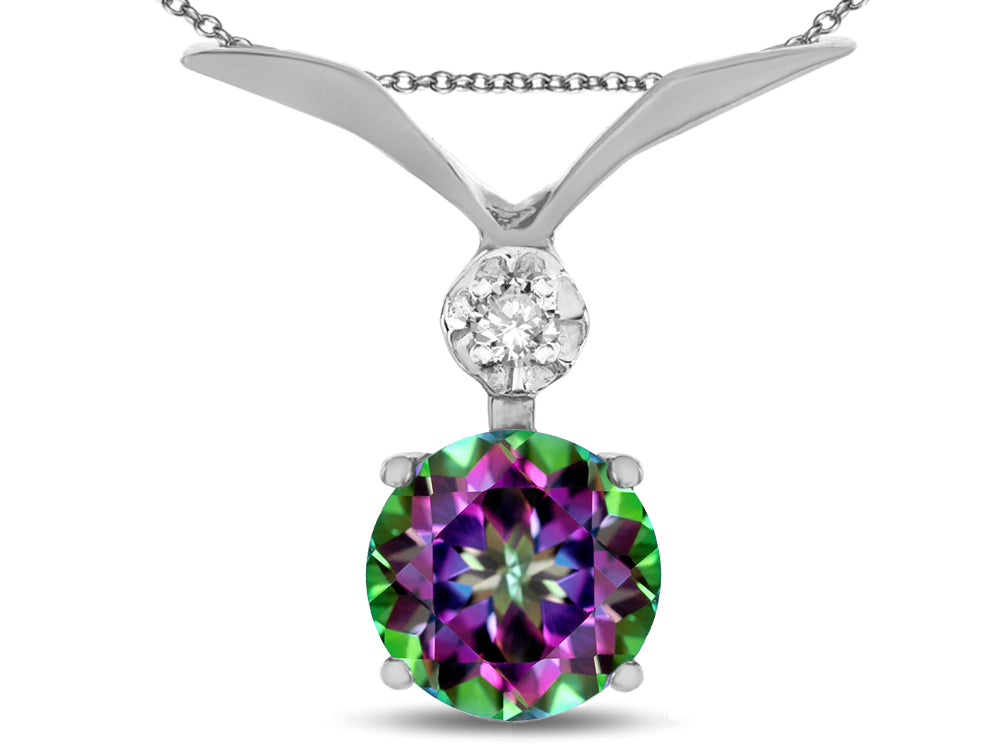 Star K Round 7mm Rainbow Mystic Topaz Pendant Necklace