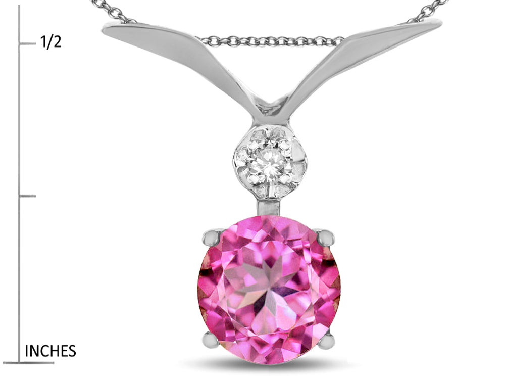 Star K Round 7mm Created Pink Sapphire Pendant Necklace