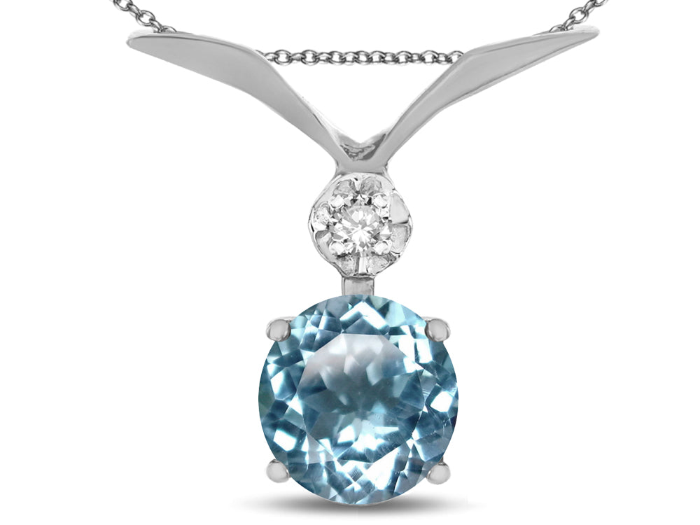 Star K Round 7mm Simulated Aquamarine Pendant Necklace