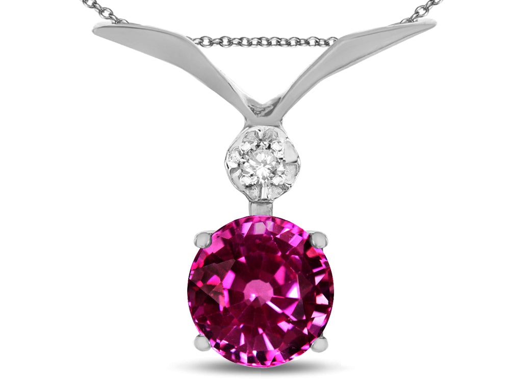 Star K Round 7mm Simulated Pink Tourmaline Pendant Necklace