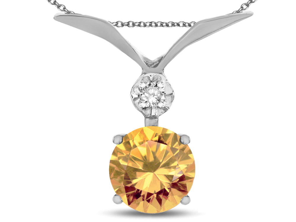 Star K Round 7mm Simulated Imperial Yellow Topaz Pendant Necklace