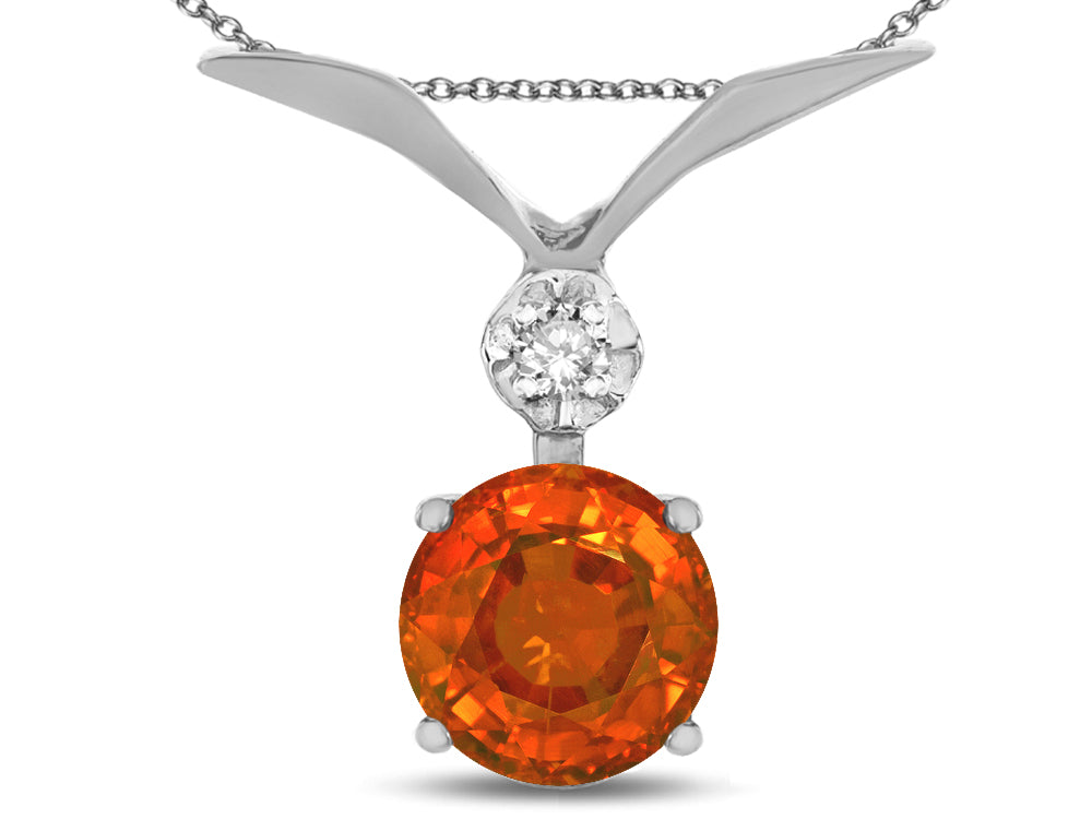 Star K Round 7mm Simulated Orange Mexican Fire Opal Pendant Necklace