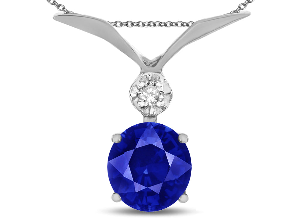 Star K Round 7mm Created Sapphire Pendant Necklace